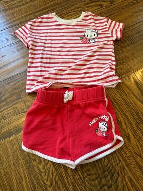 Hello Kitty Red & White Striped Tee with Red Shorts
